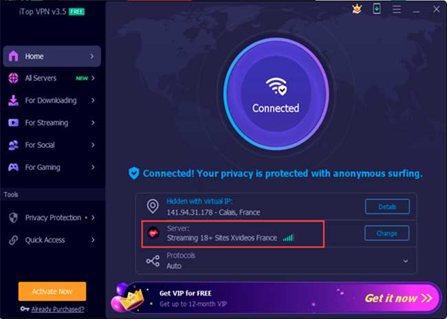 Etapes de connexion d' iTop VPN
